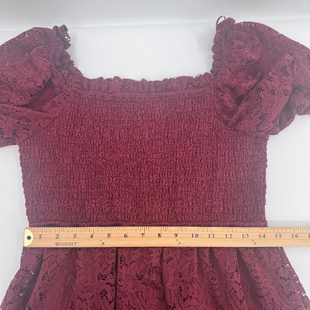 LC Lauren Conrad Dress Women Large Red Lace Midi Peasant Cottagecore Prairie - Picture 14 of 16